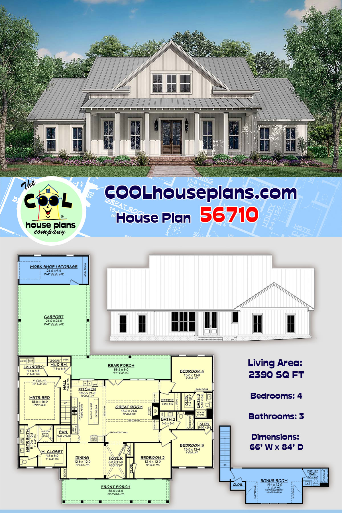 House Plan 56710 Traditional Style With 2390 Sq Ft 4 Bed 3 Ba