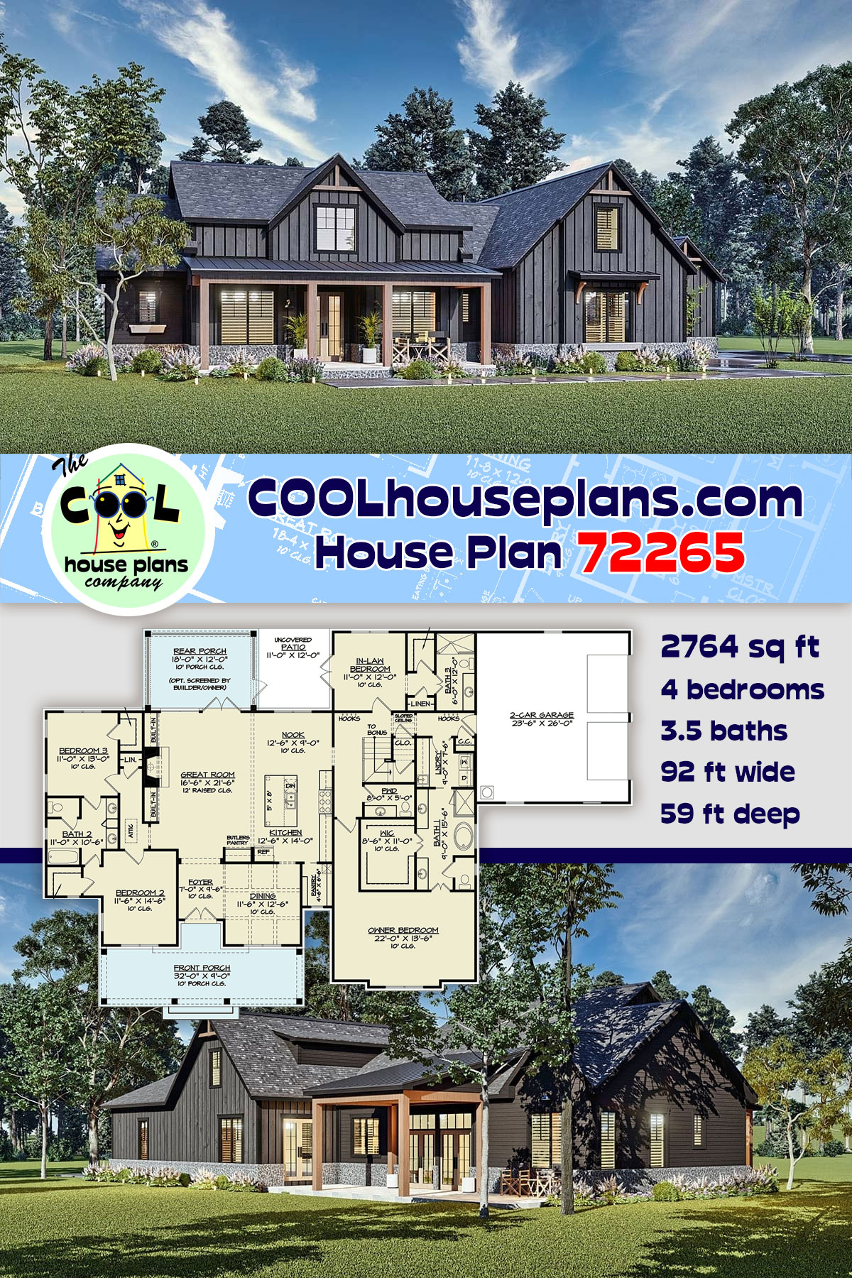 House Plan 72265 Southern Style With 2764 Sq Ft, Bed, Bath,