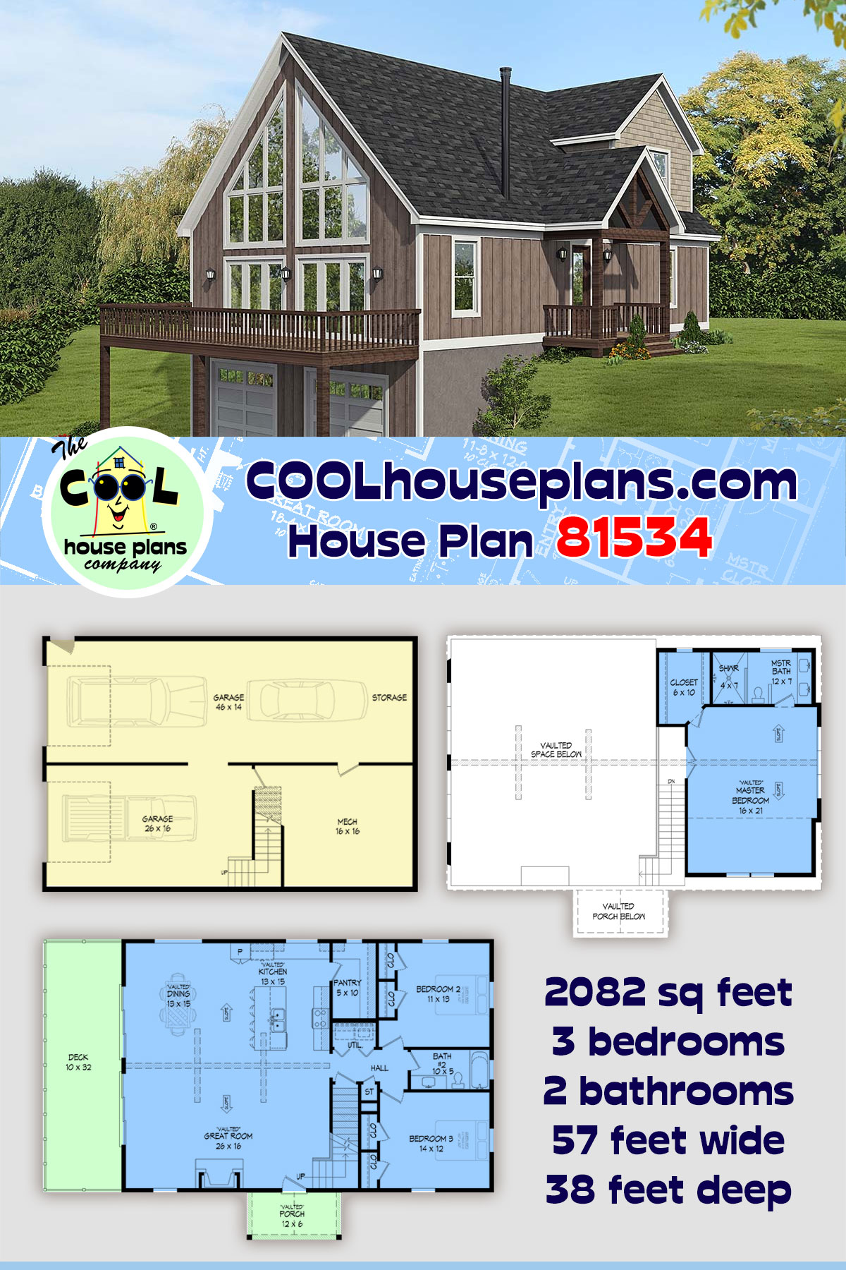 Bungalow, Cabin, Country, Craftsman, Farmhouse, Prairie, Traditional House Plan 81534 with 3 Beds, 2 Baths, 3 Car Garage